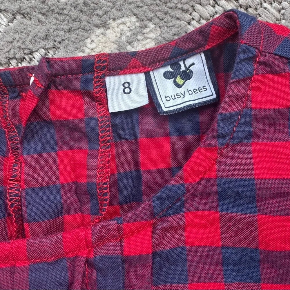 Busy Bees Kids Girls Red & Blue Buffalo Plaid Tiered Long Sleeve Dress Size‎ 8